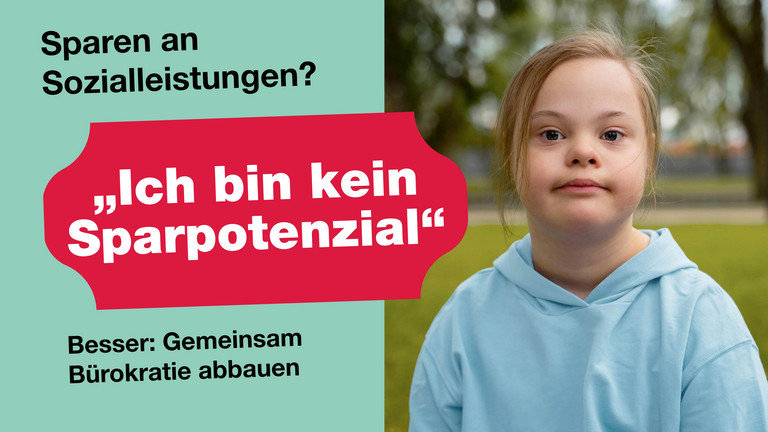 Plakat der Kampagne #nichtamMenschensparen mit einem Kind und der Botschaft „Ich bin kein Sparpotenzial“. Die Immanuel Albertinen Diakonie unterstützt die bundesweite Initiative für Teilhabe, Inklusion und eine verlässliche Behindertenhilfe. Plakat der Kampagne #nichtamMenschensparen mit einem Kind und der Botschaft „Ich bin kein Sparpotenzial“. Die Immanuel Albertinen Diakonie unterstützt die bundesweite Initiative für Teilhabe, Inklusion und eine verlässliche Behindertenhilfe.